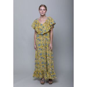 Mille Resort & Travel Juliet Dress Floral Womens XS Boho‎ Ruffle Maxi Organic